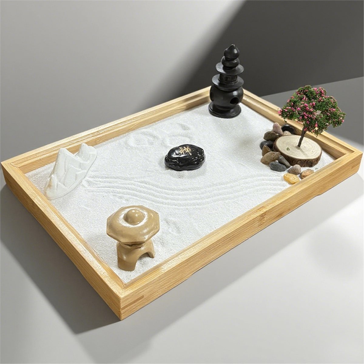 Bonsai Garden For Desk - 618メガセール 日本庭園風デスク用白砂、人工盆栽、石、熊手、ギフト、砂キット、オフィスデコレーション