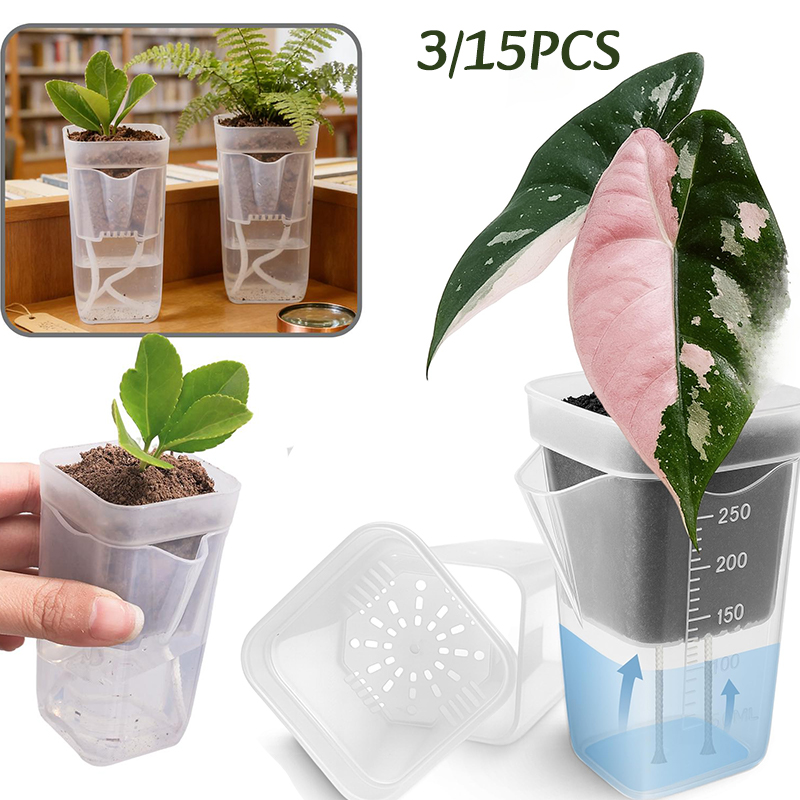 Sphagnum Moss Bag - 3/15PCスケール自動給水ポット、排水穴付き育苗ポット、半透明プラスチック製プランター、ミニフラワー苗ポット