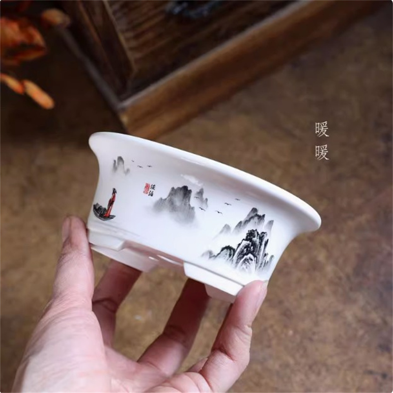 磁器白楕円形盆栽ポット、ミニポット、ラウンド、小さな花瓶、寮 - Bonsai Garden For Desk のレビューと価格