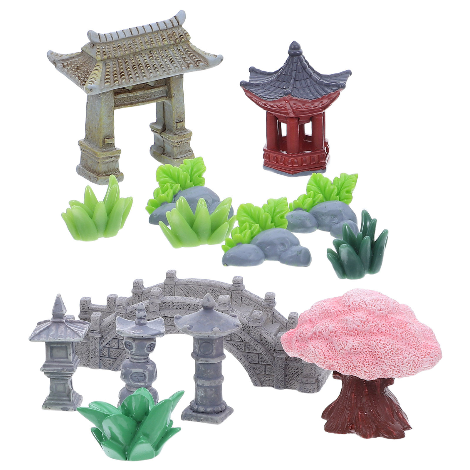 1セット レジン製ミニチュア風景装飾 リアルな石橋パビリオン - Bonsai Garden For Desk のレビューと価格