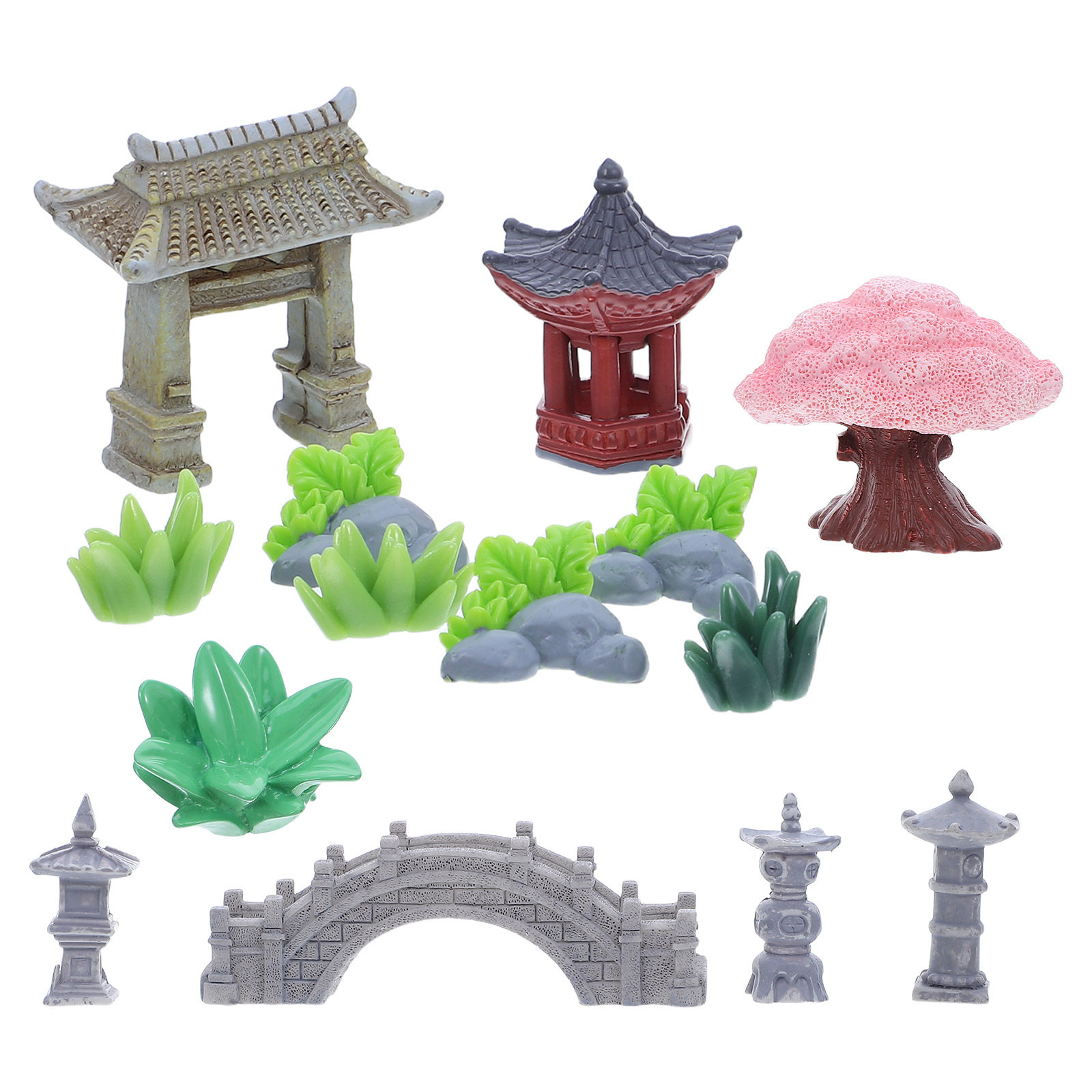 1セット レジン製ミニチュア風景装飾 リアルな石橋パビリオン - Bonsai Garden For Desk のレビューと価格