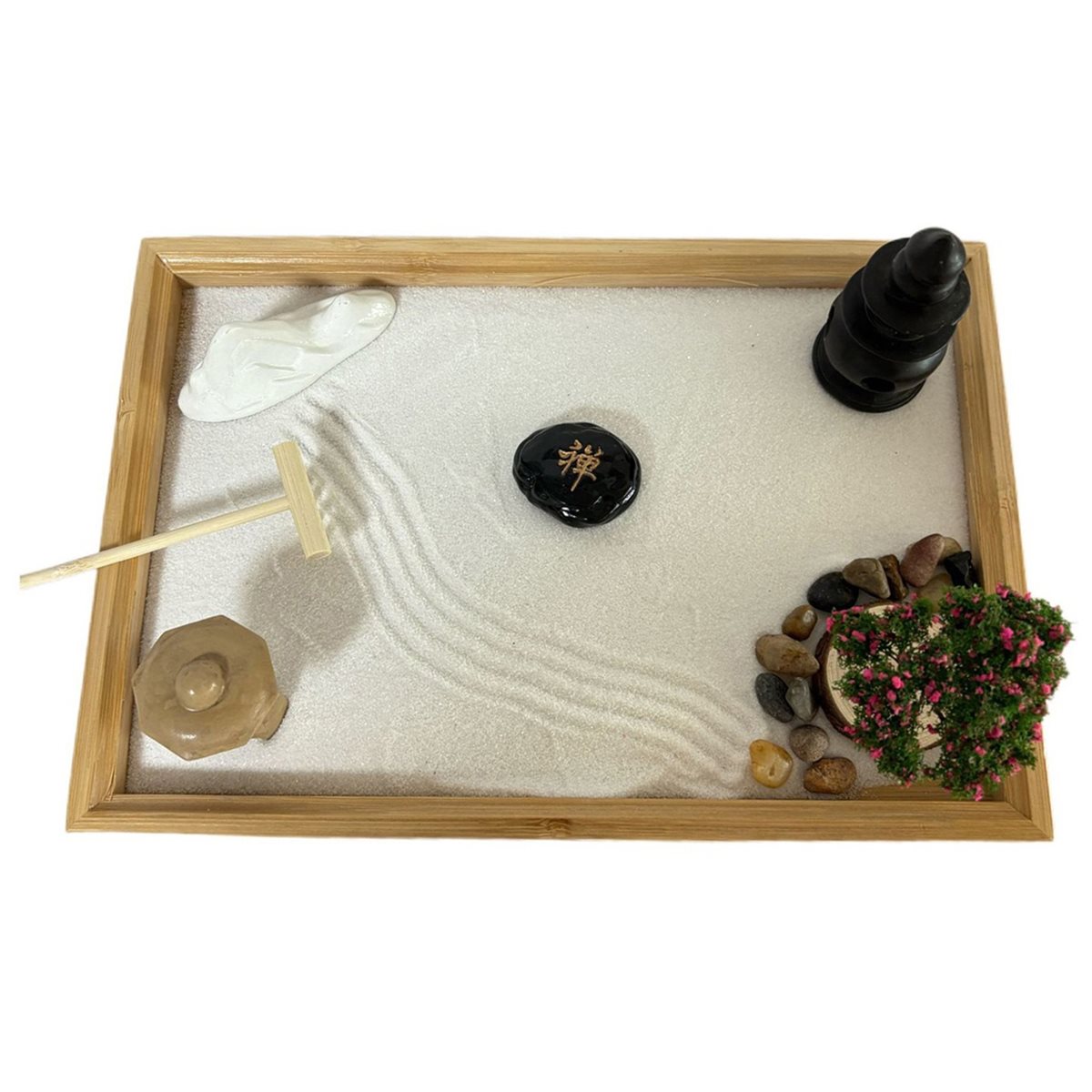618メガセール 日本庭園風デスク用白砂、人工盆栽、石、熊手 - Bonsai Garden For Desk のレビューと価格