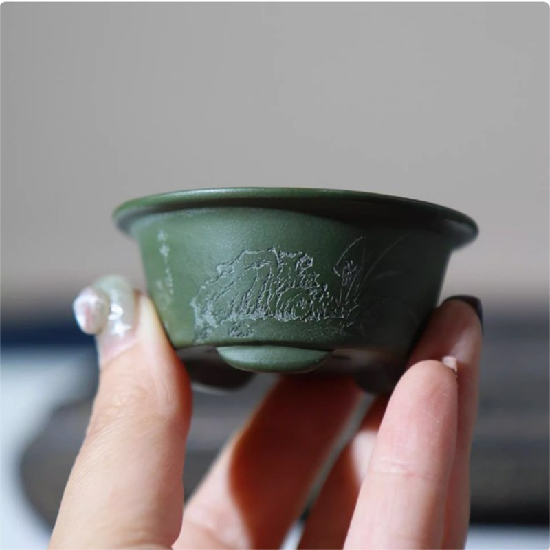 陶器製ミニ盆栽鉢、小型花瓶、緑粘土、紫砂、龍模様、家庭、オフ - Bonsai Garden For Desk のレビューと価格